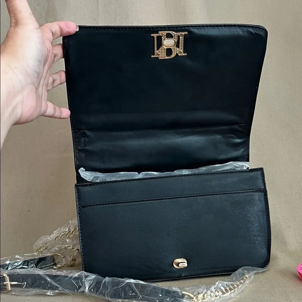 Badgley Mischka Black Tweed Crossbody Bag Gold Chain NWT MSRP $129